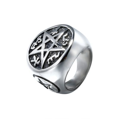CHURINGASJZ-0002 Stainless Steel Pentastar Signet Rings, Mens Viking Rings
