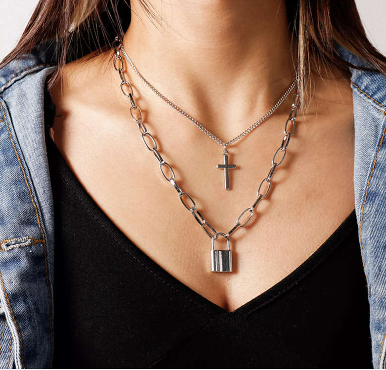 Cross chain lock necklace