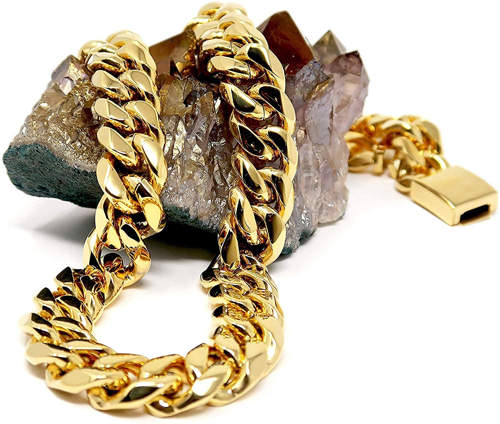 stainless steel gold plated cuban link bracelet