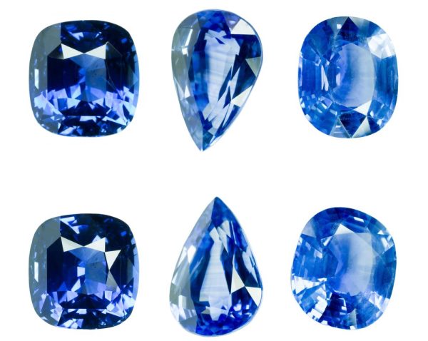 sapphire colours - blue sapphires in varying shades from light to dark