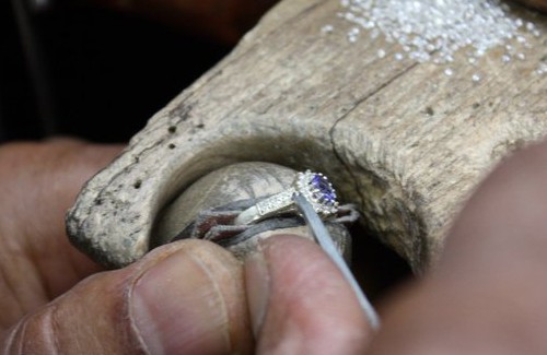 The Diamond Store jewellery making a gemstone ring in his London workshop