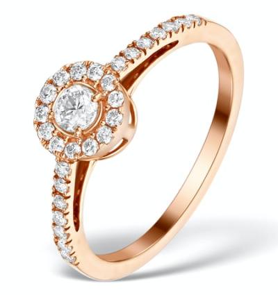 Diamond halo ring in 9K rose gold