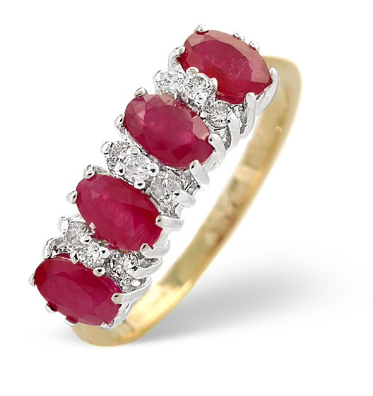 Ruby and diamond 5-stone ring in yellow gold from TheDiamondStore.co.uk