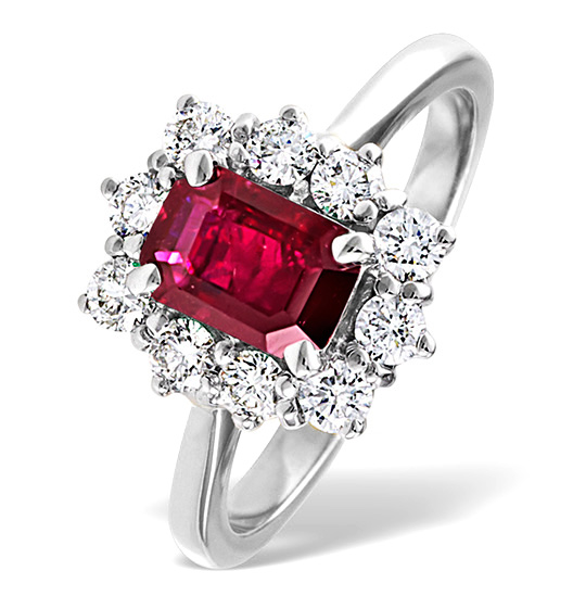 'Emerald-cut' ruby and diamond ring in white gold from TheDiamondStore.co.uk
