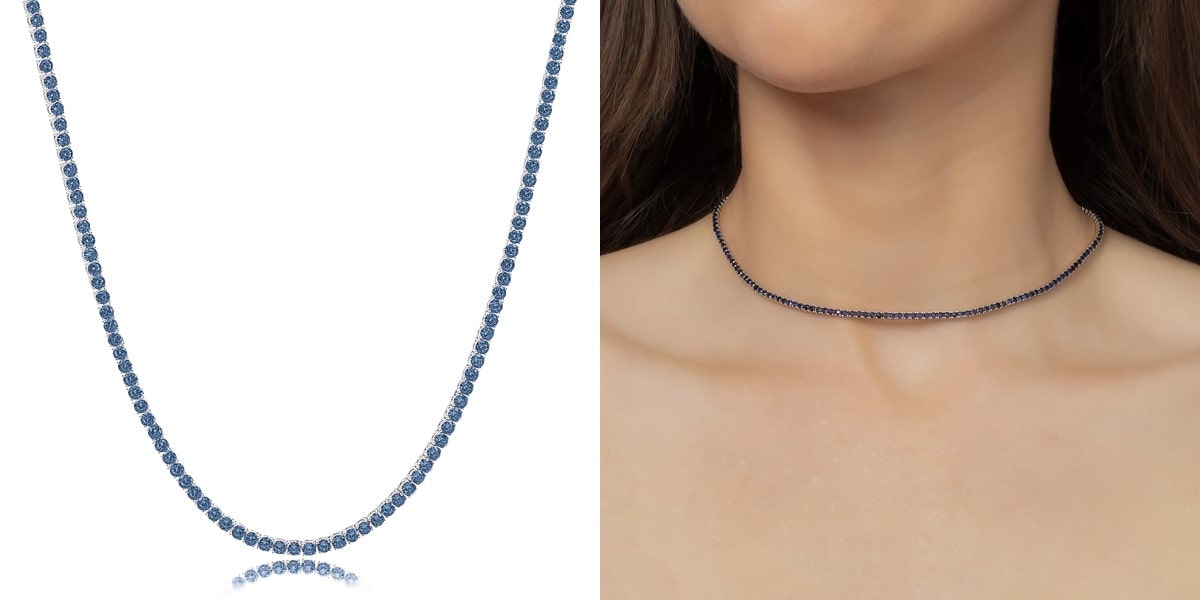 Blue tennis chain choker necklace