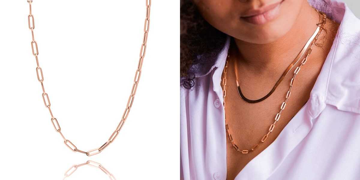 Rose gold paperclip chain necklace