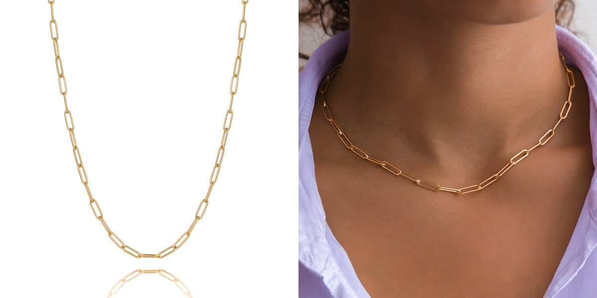 Gold paperclip chain necklace