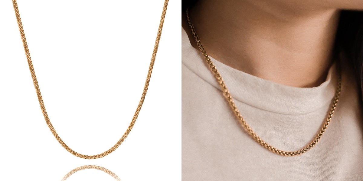 3mm gold wheat spiga chain necklace