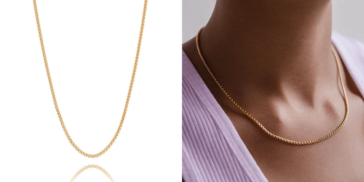 2mm gold Venetian box chain necklace