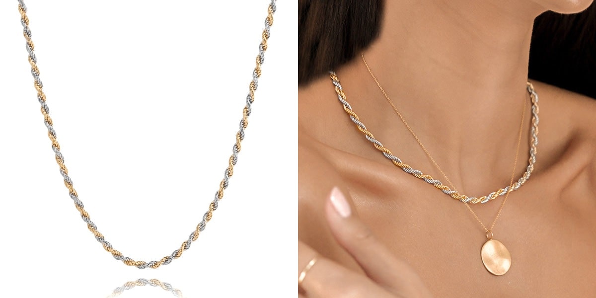 3mm two-tone rope chain necklace