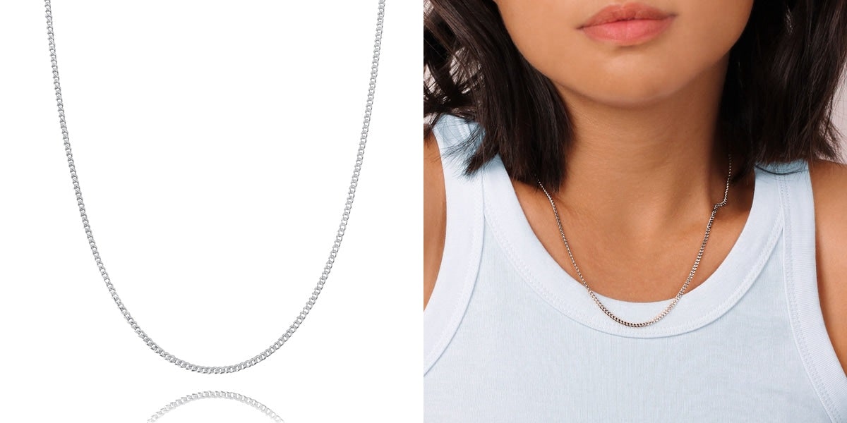 Dainty silver curb chain necklace