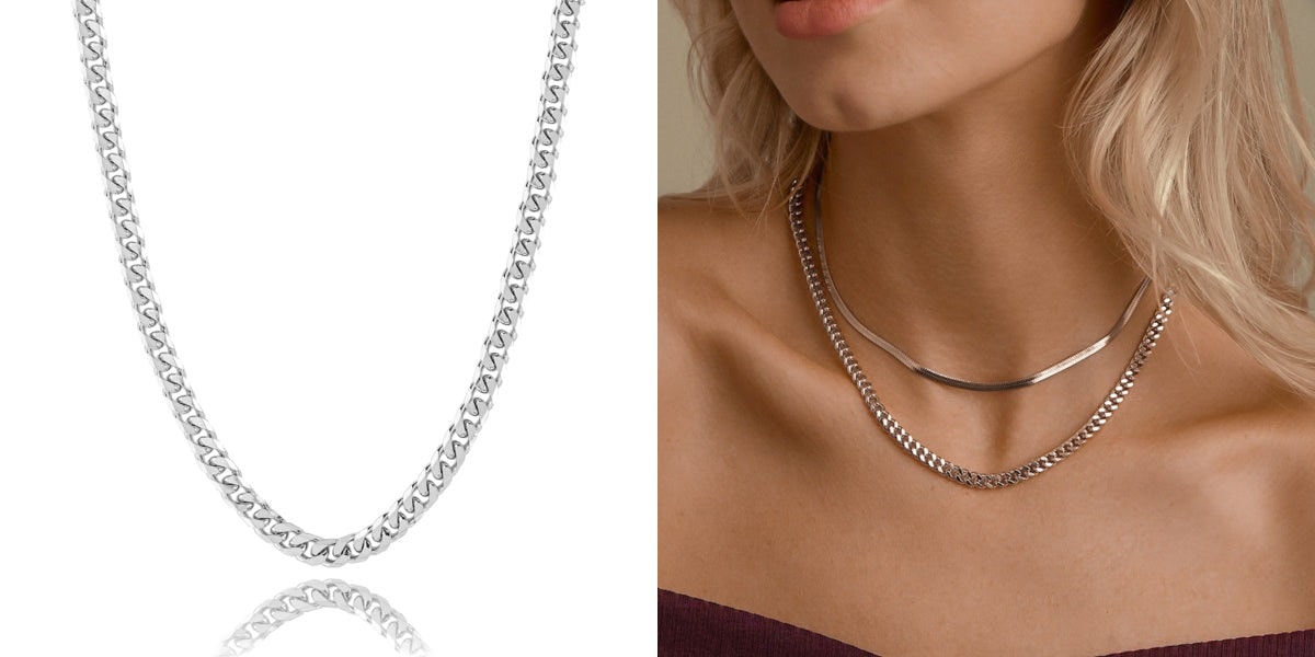 Thick silver curb chain necklace