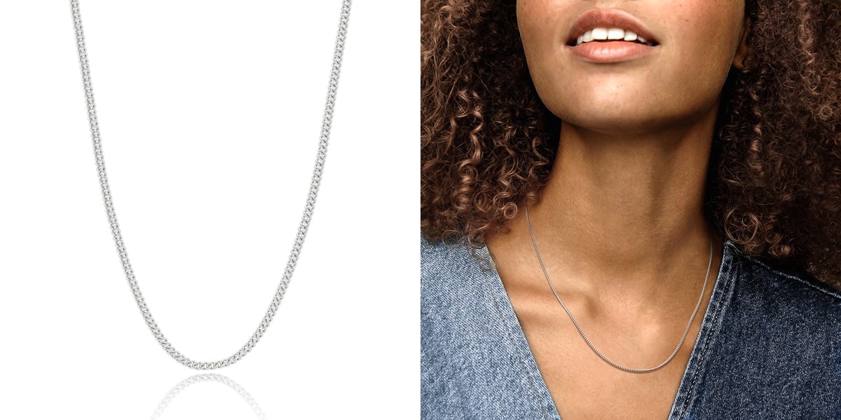 Thin sterling silver curb chain necklace