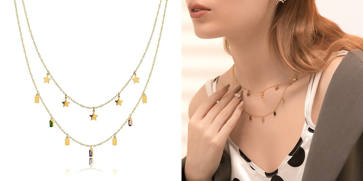 Layered star charm necklace
