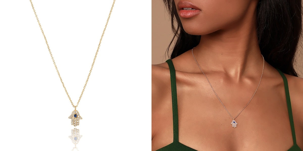 Gold hamsa charm necklace