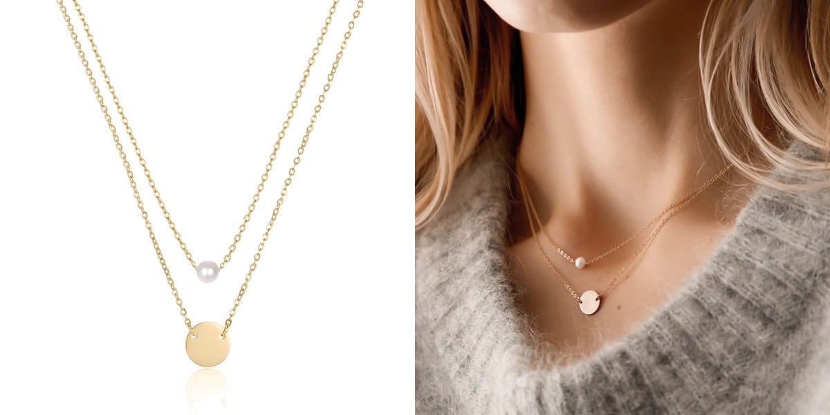 Gold layered pearl & coin charm necklace