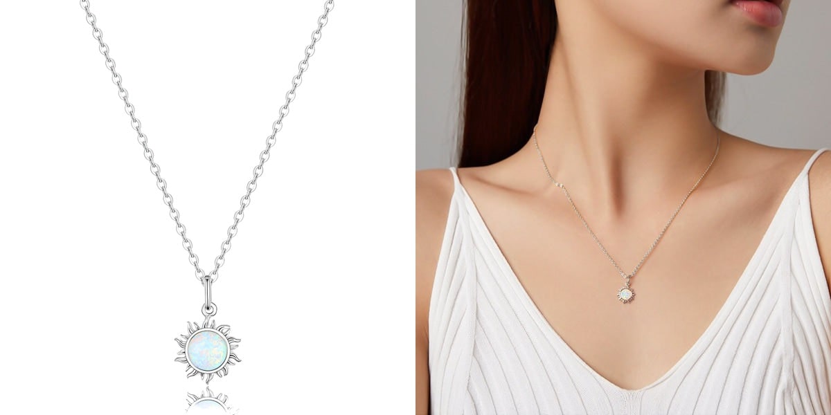 Silver opal sun charm necklace