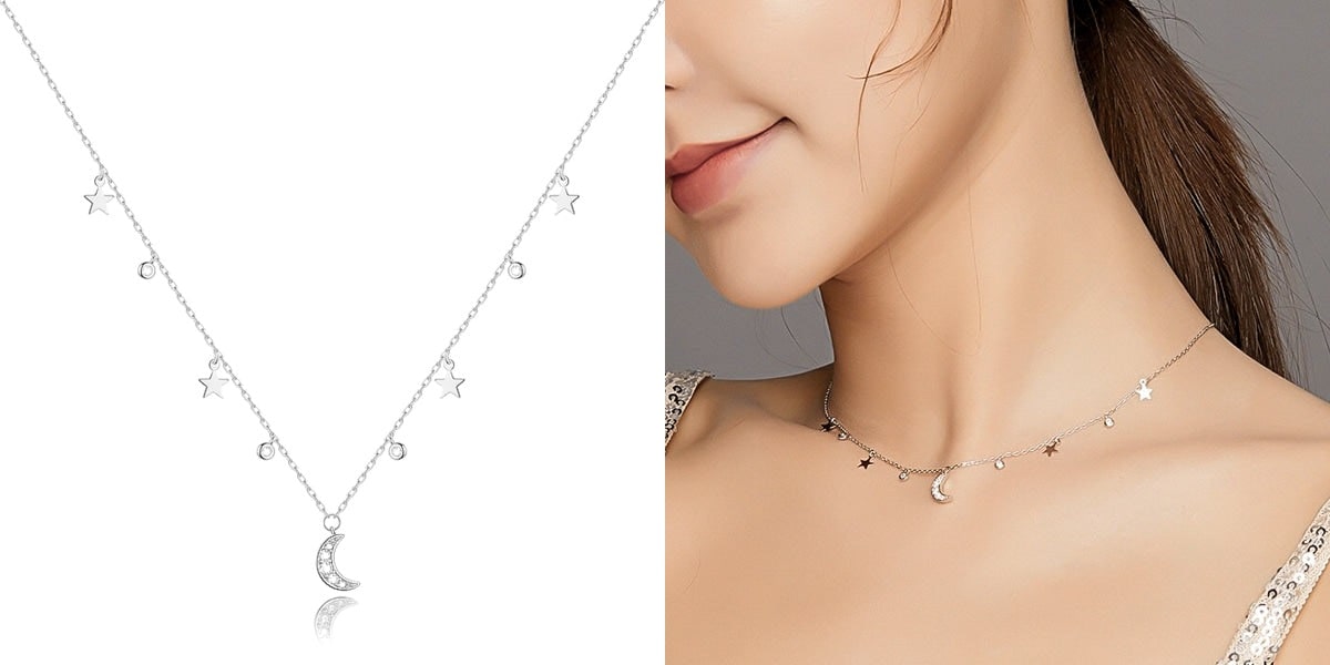 Silver night sky charm necklace