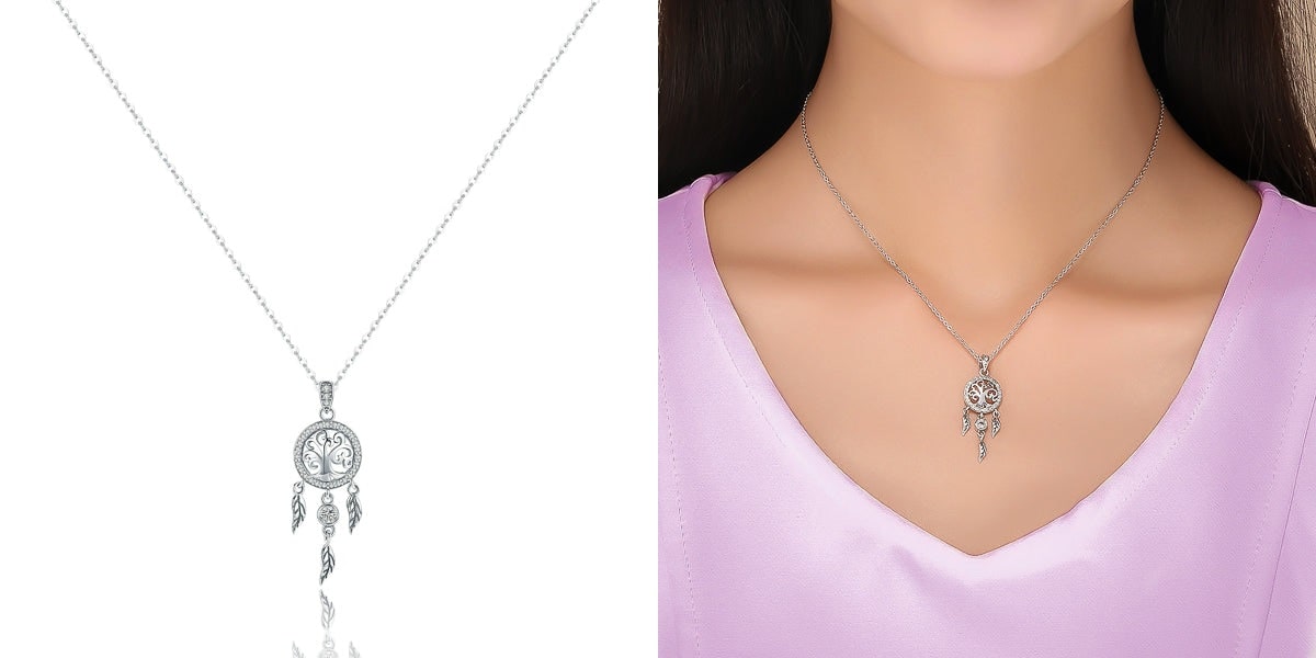 Silver dreamcatcher charm necklace