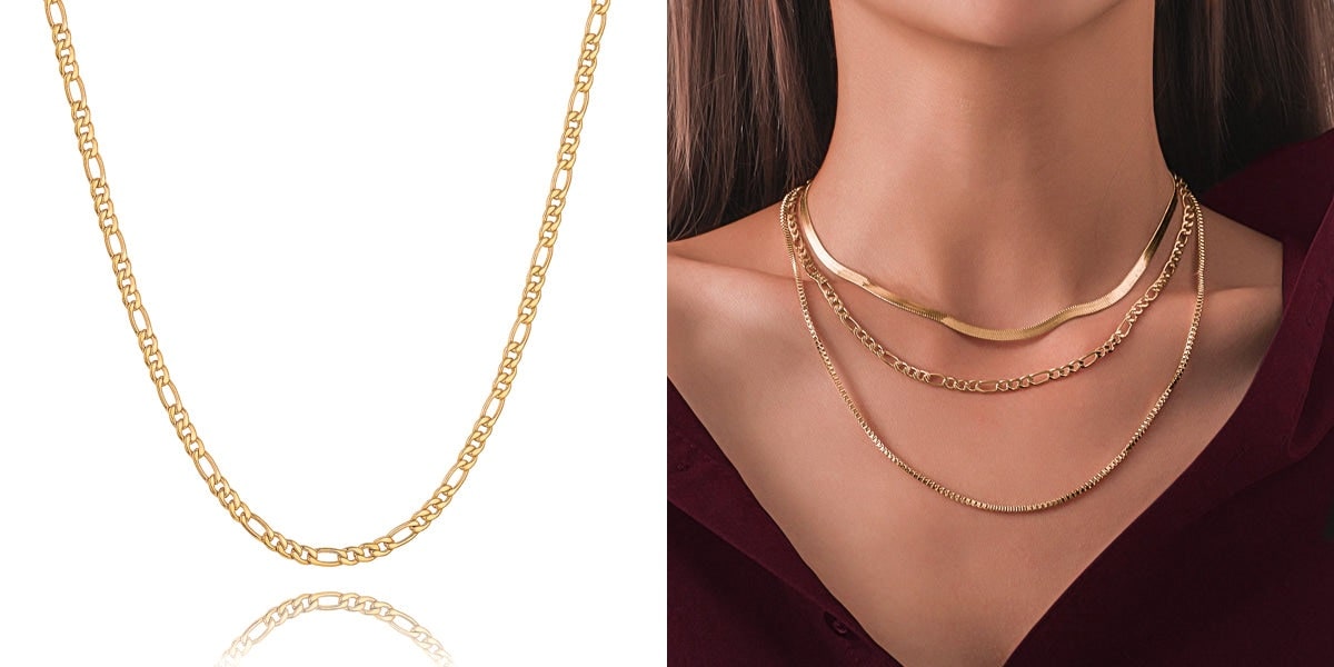Medium gold figaro chain necklace