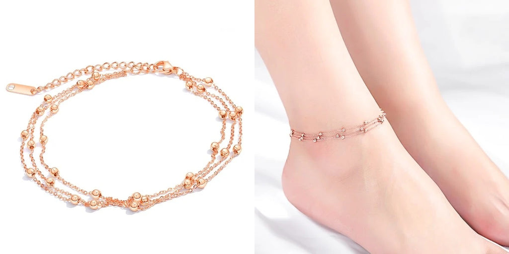 Rose gold multilayer ankle chain