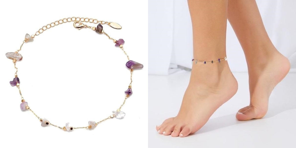 Natural amethyst crystal ankle chain