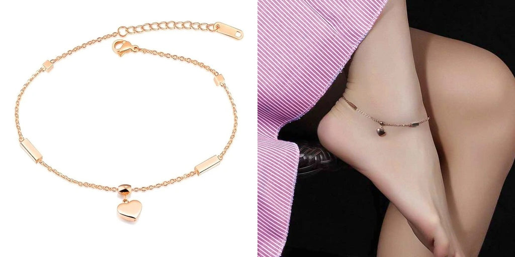 Rose gold heart chain anklet