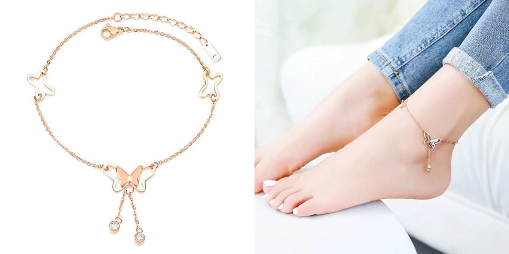 Rose gold butterfly ankle chain