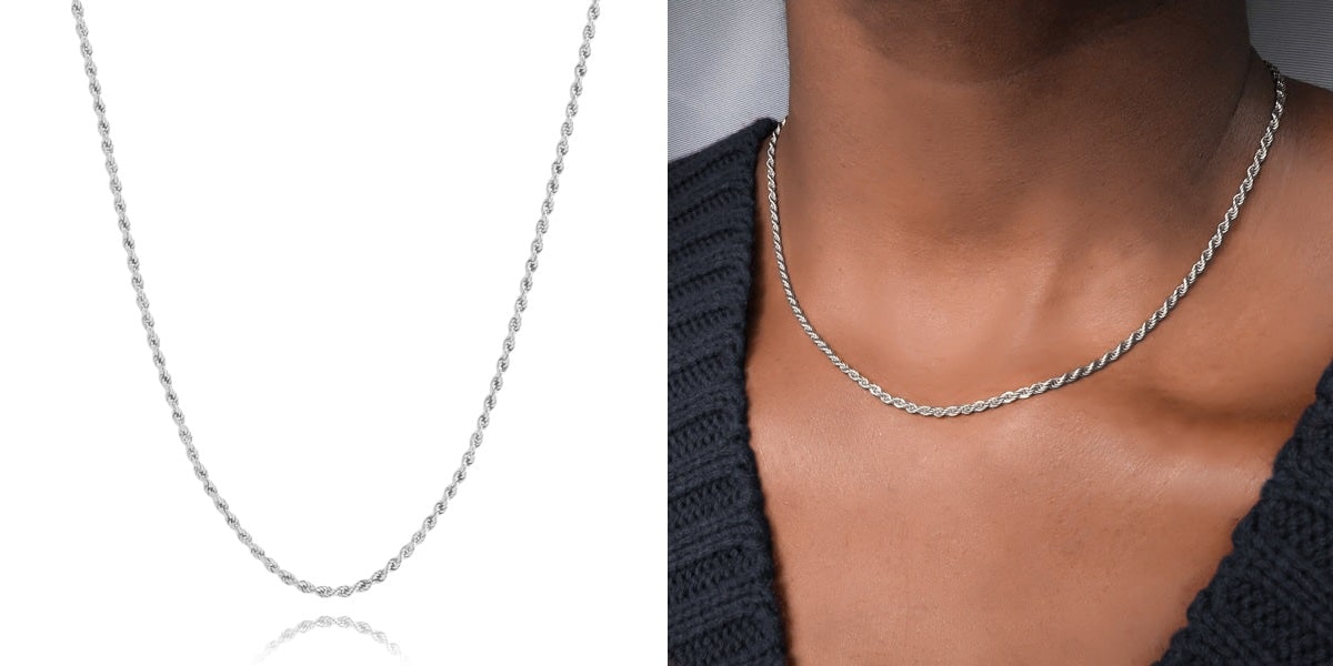 2mm silver rope chain necklace