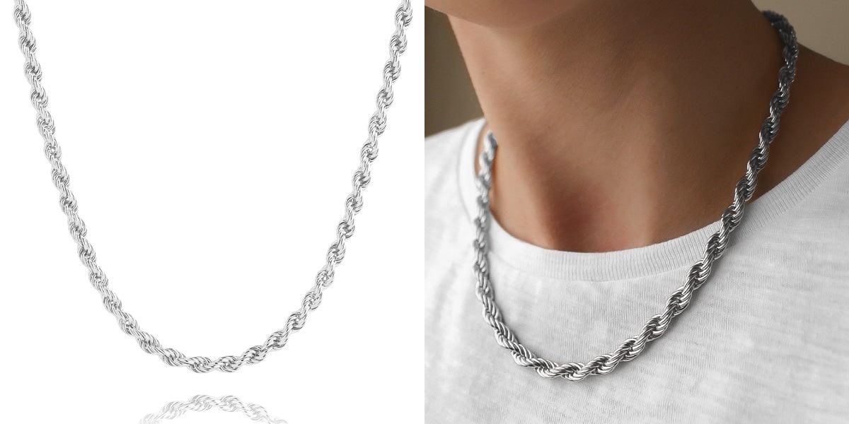 6mm silver rope chain necklace