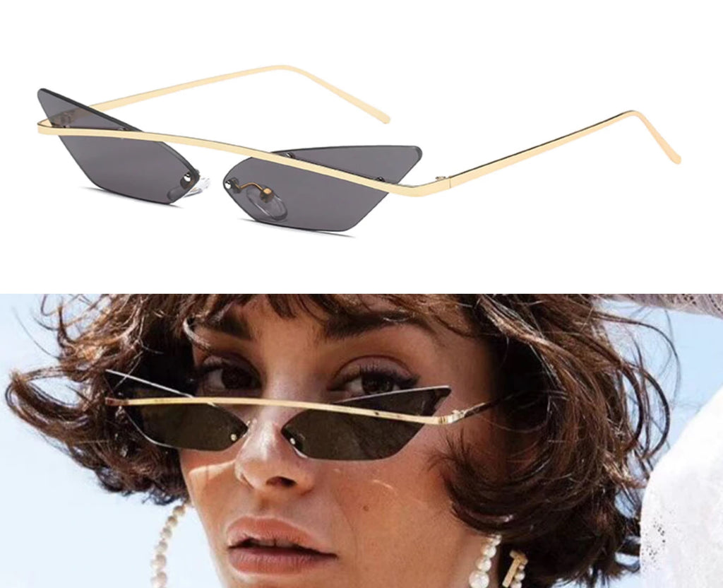 Black rimless cat eye sunglasses