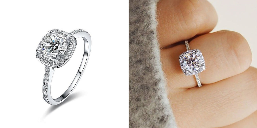 Cubic zirconia halo engagement rings