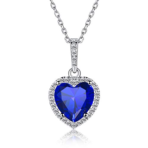 Heart-Shaped Sterling Silver and Blue Sapphire Necklace