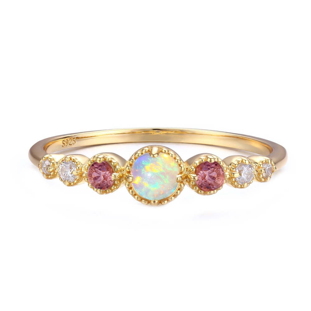 October Birthstone Opal and Tourmaline ring