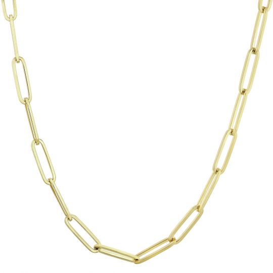 yellow gold paperclip link chain necklace