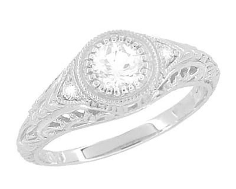 Antique Jewelry Mall Art Deco Filigree White Sapphire Palladium Engagement Ring