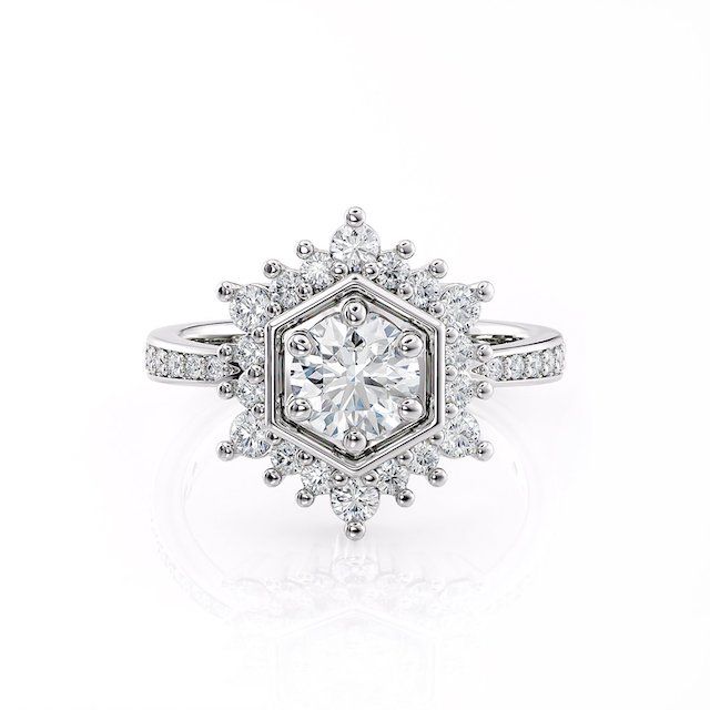  Alysha Whitfield Diamond Hexagon Halo Engagement Ring