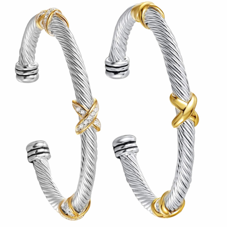 BXGSZ-0006AB Adjustable Gold IP Three Infinity Symbol Steel Wire Bracelet For Women