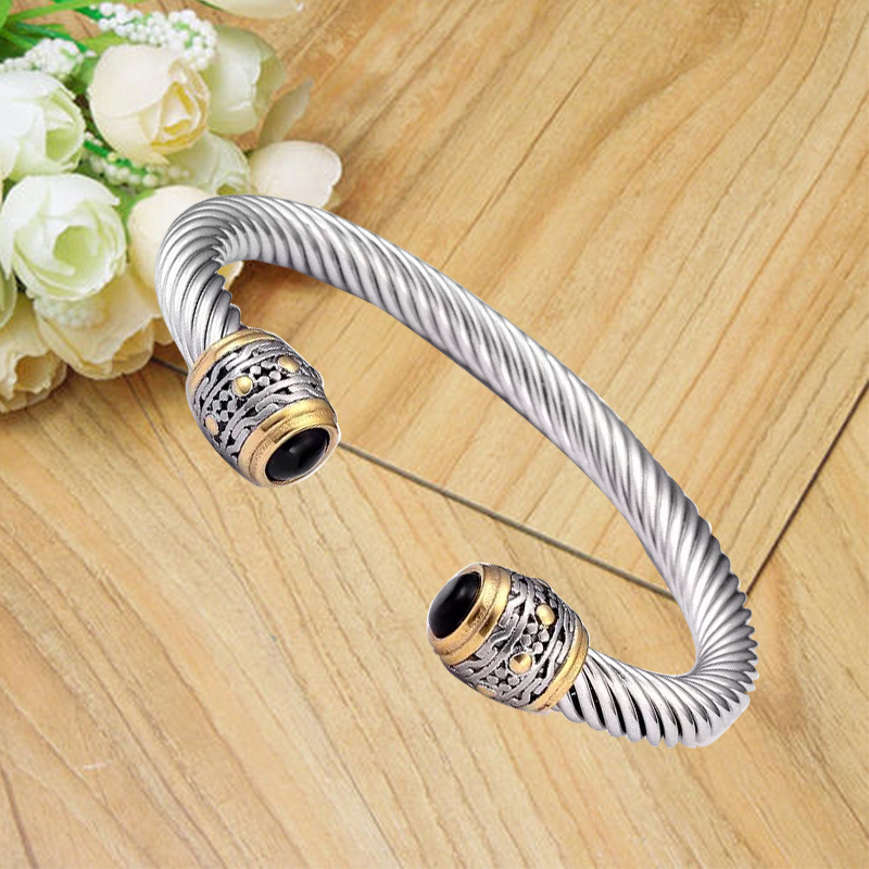 BXGSZ-0010A Vintage Style Classic Two-tone Family Heirloom Steel Wire Bracelet Cuff 