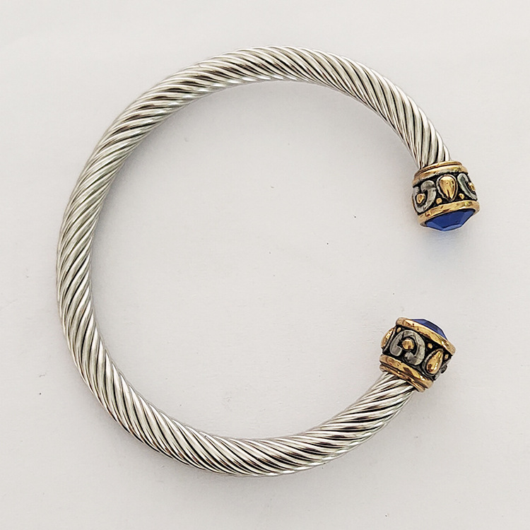 BXGSZ-0011A Retro Court Patrician Style Gold IP Steel Wire Bracelet Cuff
