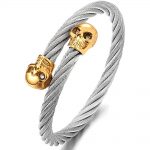 BXGSZ-0013C Hip-hop Black Gold IP Stacking Big Skull Chunky Stainless Steel Steel Wire Bracelet Cuff
