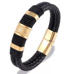 PSSZ-0002A Stainless Steel Commercial Leather Rope Braided Bracelet