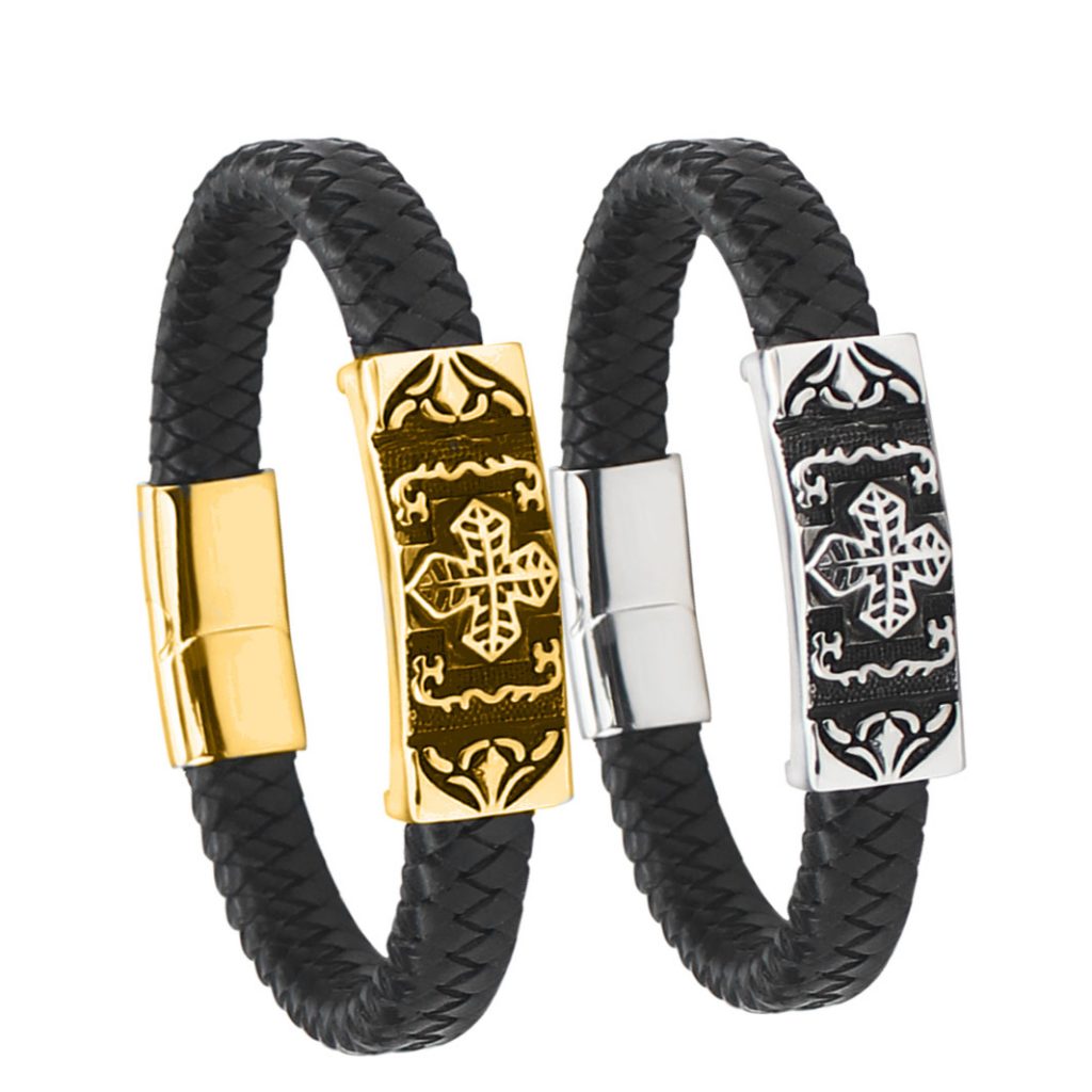 PSSZ-0004AB Botonee Cross Religion Leather Bracelet